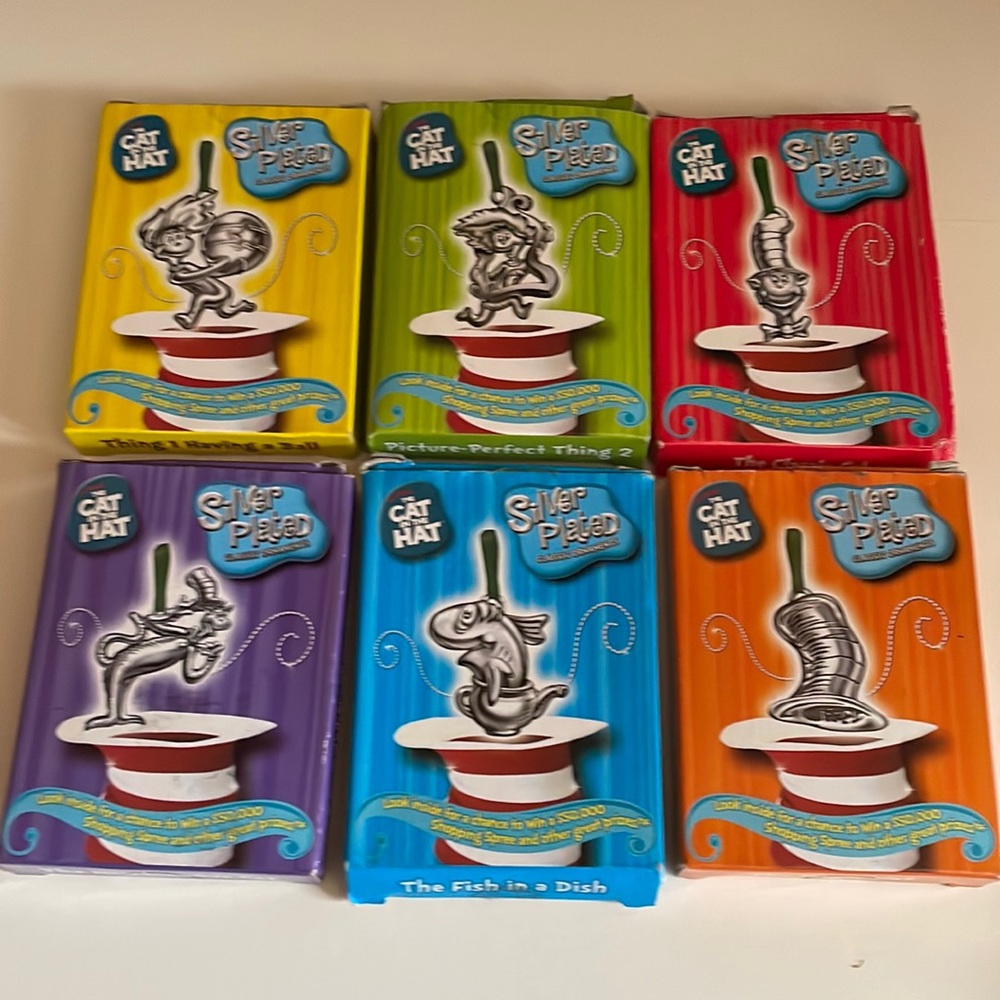 Silver plated cat in the hat ornaments